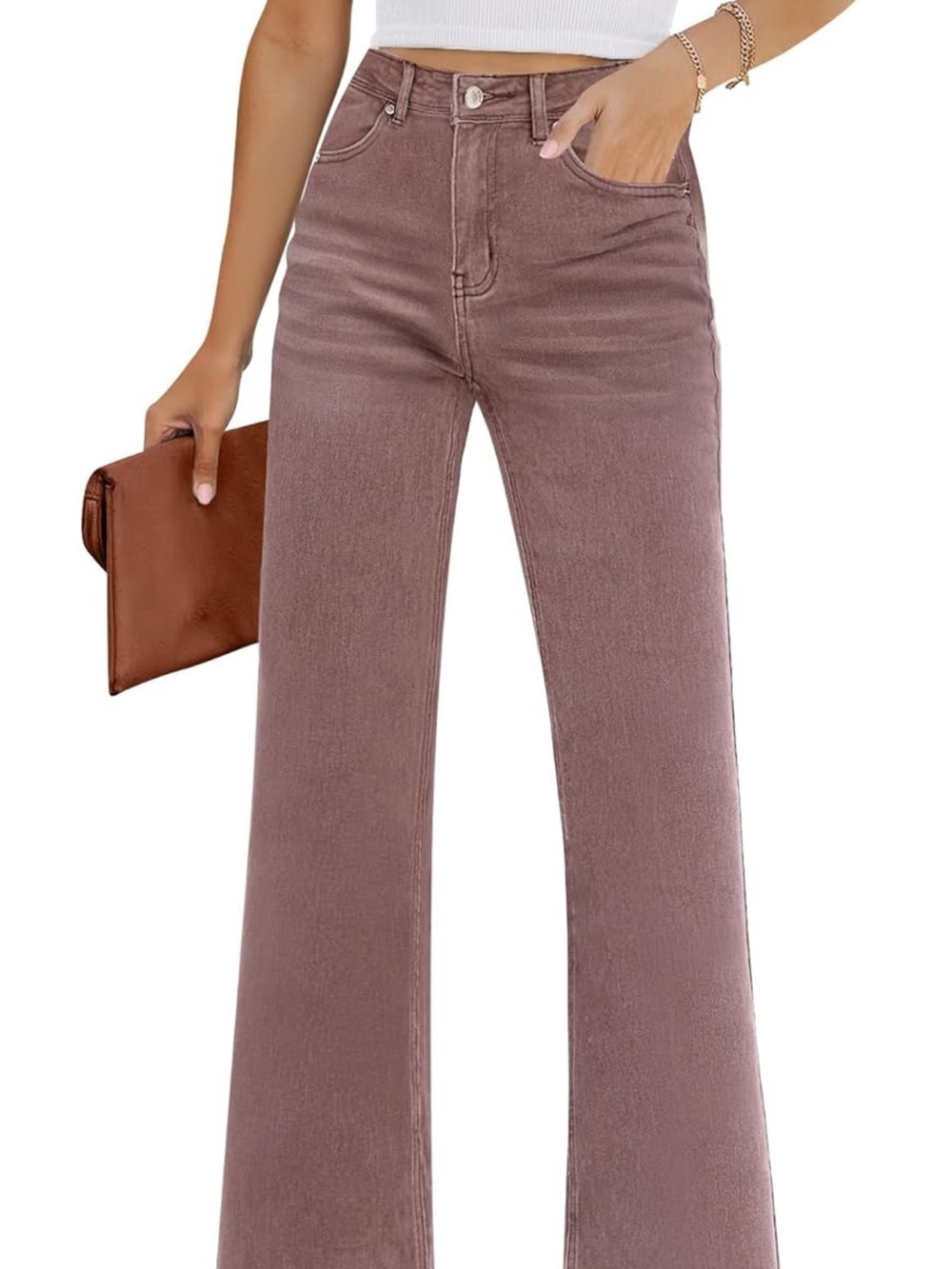 Women Flare Jeans High Rise Wide Leg Baggy Stretchy Denim Pants